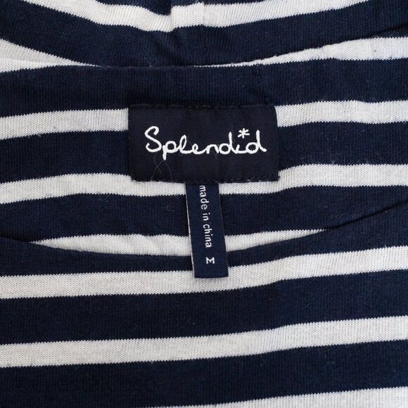 Splendid Navy Hooded Denim Jacket Striped zip-up M, Casual Coastal Preppy - Picture 5 of 9